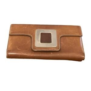 LOEWE Brown Leather Wallet w Silver Hardware